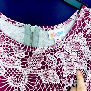 LuLaRoe Burgundy and White Lace Dress